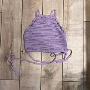 Hollister Purple Crochet Halter Top Small Lavender Knit Crop Tank Tie-Waist